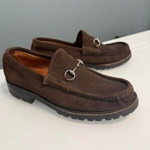Gucci Brown Suede Horsebit Loafers Made in Italy Sz 9B